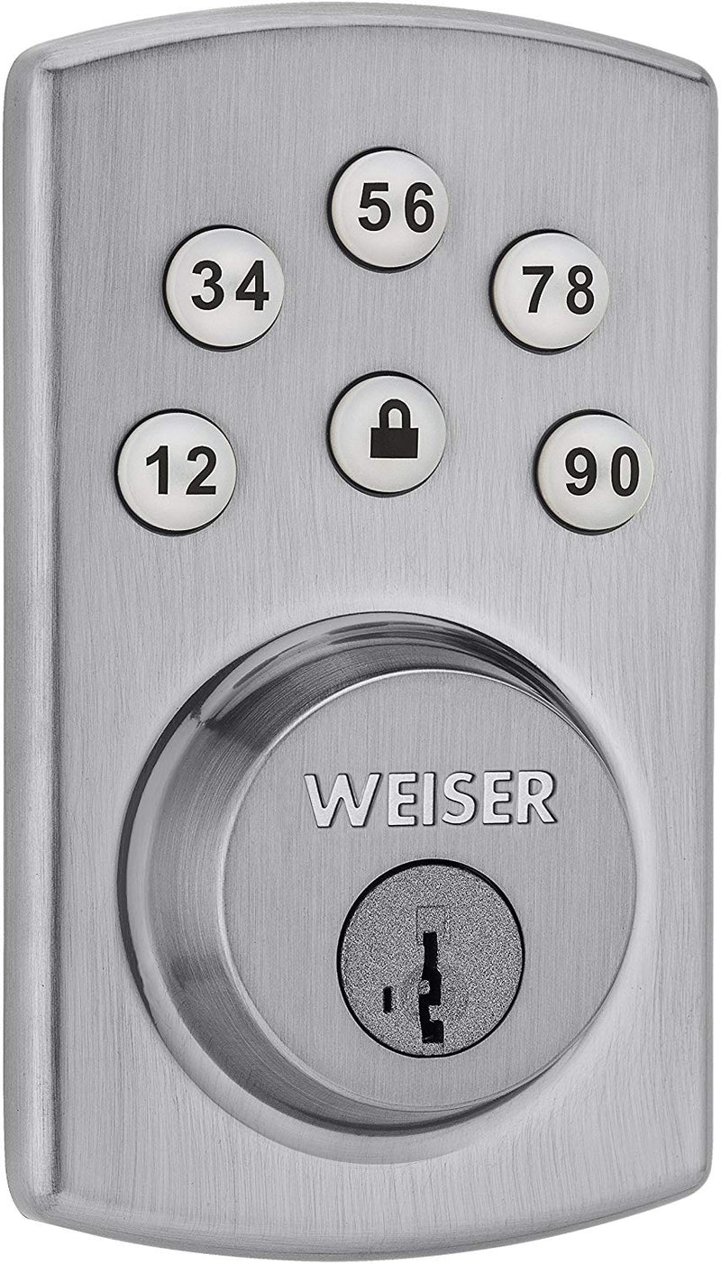 Weiser Powerbolt 2.0 Electronic Deadbolt Featuring SmartKey, Exterior Door Lock with Keypad, Satin Chrome (9GED14600-104)… - Bass Electronics