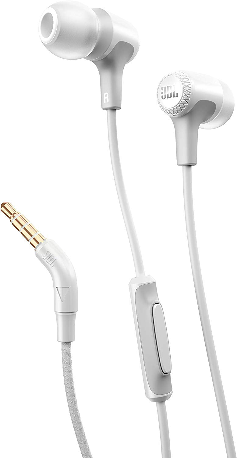 JBL E15 In-Ear Headphones with One-Button Remote and Mic (White) - Bass Electronics